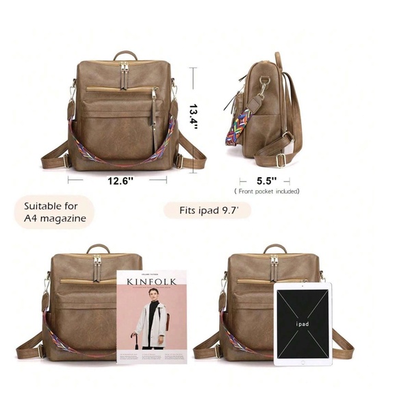 Luxe Vegan Leather Colorful Strap Backpack Shoulder bag - Picture 5 of 8